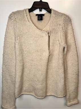 Theory Wool Alpaca Sweater Cream Chunky Knit Minimalist Cozy M
